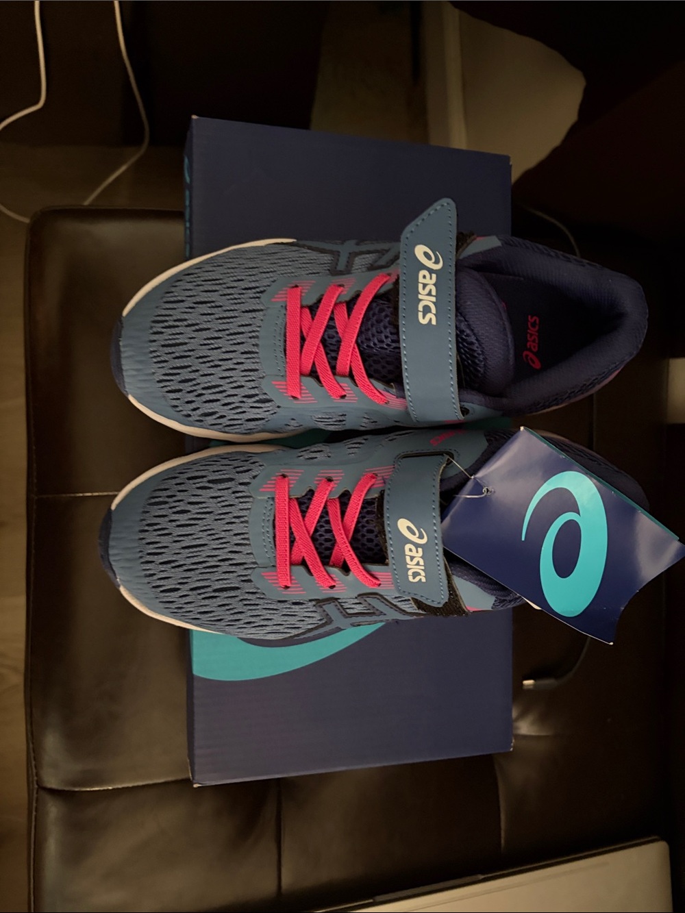 Asics Kids Navy and Pink Hook-and-Loop Athletic Sneakers- Brand new with tags